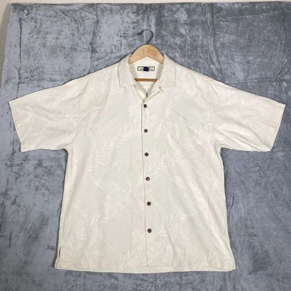 Tommy Bahama Shirt Mens Large L Ivory Hawaiian 100% Silk Floral - Picture 3 of 12